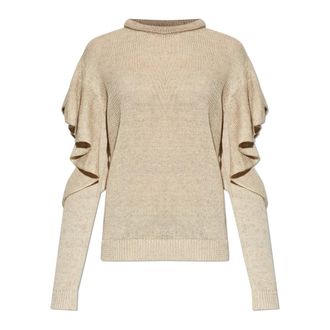 Moschino Round-neck Knitwear, female, Beige, Size: 2XS Linen Sweater