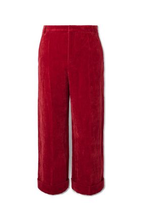 Valentino Garavani Flared Cotton and Linen-Blend Velvet Trousers