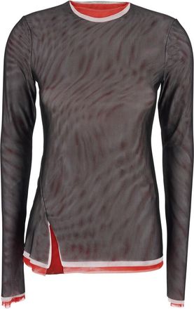 Msgm Black Crew Neck Blouse With Side Slit In Tech Fabric Woman