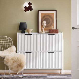 SoBuy Slim Flip-Door Shoe Cabinet - Adjustable Shelves in White