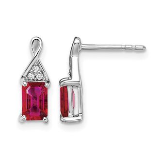 Diamond2Deal 14k White Gold Ruby and Diamond Earrings