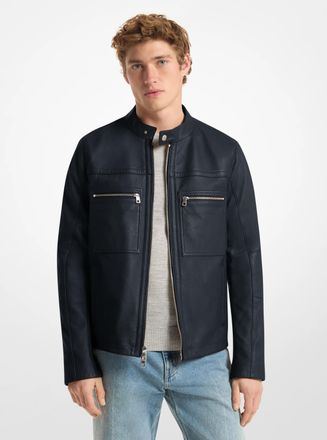 Michael Kors Leather Double-Zip Racer Jacket