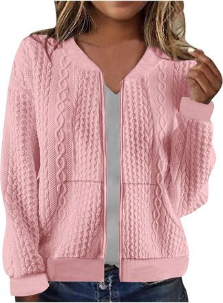 Generic Cardigan Sweaters for Women UK Full Zip Jacket Long Sleeve Sweatshirt with Pockets Cable Knit Coat Lightweight Elegant Fall Outfits Casual Pullover Bo
