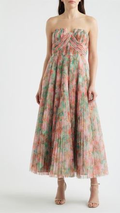 Hutch Pleated Strapless Mesh Gown in Multi Azalea Garden at Nordstrom, Size 00