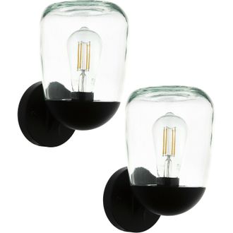 Loops 2 PACK IP44 Outdoor Wall Light Black Aluminium & Plastic 1x 60W E27 Lamp