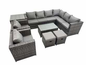 Fimous Rattan Garden Furniture Set with 2 Chairs 2 Small Stools Side Table in Dark Grey