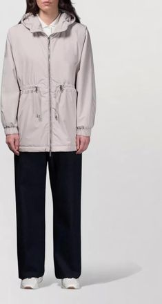 Moorer long hooded jacket drawstring waist pockets