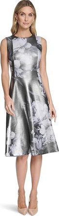 Calvin Klein Sleeveless Metallic Scuba A-Line Womens Dress Black Silver : 14, Polyester/Spandex