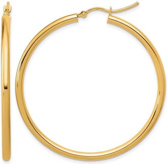 Diamond2Deal 14k Gold Polished 2.5mm Round Lightweight Tube Hoop Earrings