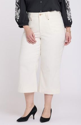 NYDJ Brigitte Patch Pocket High Waist Wide Leg Capri Jeans in Vintage White at Nordstrom, Size 24W