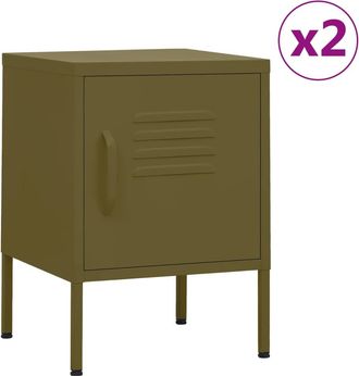 vidaXL Mesitas De Noche 2 Uds Verde Oliva Acero 35x35x51 Cm Vidaxl