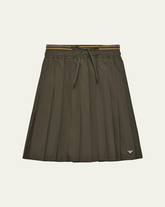 Prada Layered Cotton Pleated Pull-On Skirt
