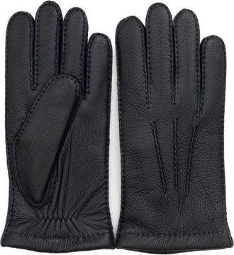 Restelli Guanti Blauwe Cashmere Gevoerde Hertenhandschoenen - Heren - Handschoenen - Blauw - 8 IN - Leer - Accessoires