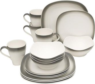 Mikasa Swirl Square 16Pc Dinnerware Set, Service For 4