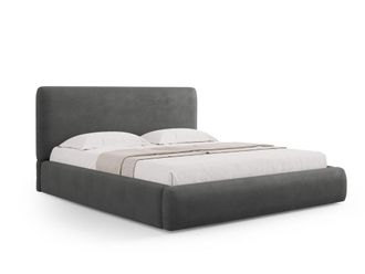 Cosmopolitan Design Cama con cabecero y ba&uacute;l 140x200cm de tejido chenilla gris oscuro