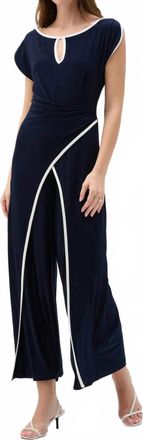 Joseph Ribkoff Draped Bodice Culotte Jumpsuit In Midnight Blue/vanilla
