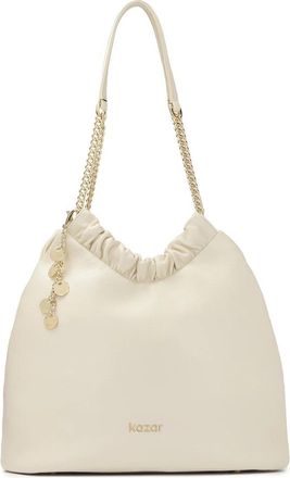 Kazar Roomkleurige handtas van losse snit met twee handvatten - Dames - Schoudertassen - Beige - ONE Size - Leer - Tassen