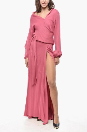 Super Blond Long-Sleeve Maxi Wrap Dress Super Blond