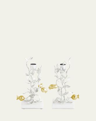 Michael Aram Pomegranate Silver & Gold Candleholders with 24K Goldplate, Set of 2