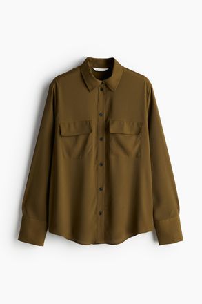 H&M Hemdbluse aus Cr&ecirc;pe - Dunkles Khakigr&uuml;n