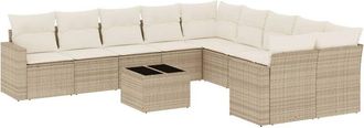 vidaXL Set De Sof&aacute;s De Jard&iacute;n 11pzas Con Cojines Rat&aacute;n Sint&eacute;tico Beige Vidaxl