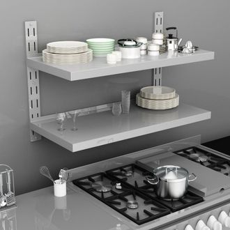 Berkfield Home 2-Tier Floating Wall Shelf Stainless Steel 100x30 cm in Grey