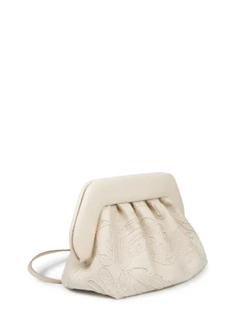 Themoir&egrave; Womens Clutch Bag Bios Medium Ivory Embroidered Hemp
