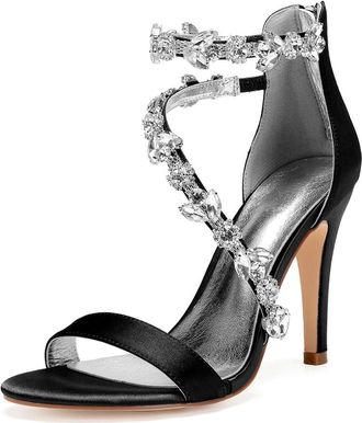 Generic Wedding Shoes Women Ankle Strap Heels Bridal Heels Open Toe Stiletto High Heeled Sandals for Prom, Party, Daily 10.5Cm,Black,7 UK