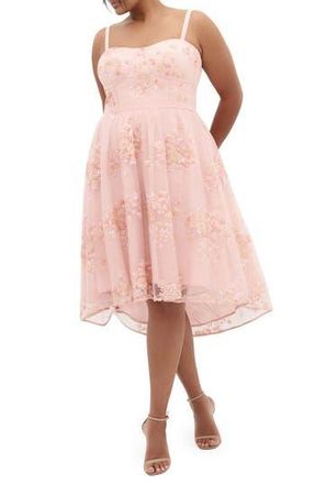 City Chic Ambrosia Sequin Floral Print High-Low Dress in Ballet Pink at Nordstrom Rack, Size Xl/22W