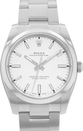 Rolex Pre-owned Rolex Oyster Perpetual 34 Automatic Chronometer White Dial Mens Watch 114200 WSO