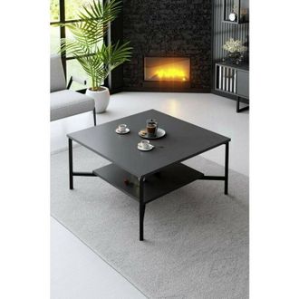 Dmora Mesa De Caf&eacute; Alshain, Mesa De Centro Baja, Revistero Para Sof&aacute;, Estante De La Sala De Estar, 80x80h40 Cm, Antracita Y Negro, Con Embalaje Reforzado - 
