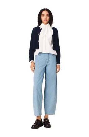 Maje Jewelled bow-button cardigan in Navy at Nordstrom, Size X-Small