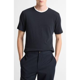 Vince Loose Knit Double Collar Crewneck T-Shirt in Coastal/Optic White at Nordstrom, Size Xx-Large