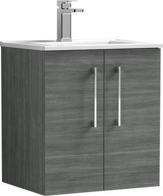 Balterley Balterley Contemporary Bathroom 2 Soft Close Door & Minimalist Wall Hung Vanity Unit Basin, Anthracite Woodgrain, 500mm