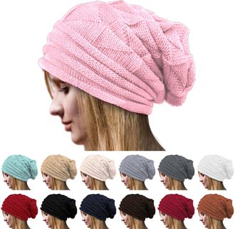 Generic Beanie Hat Women - Winter Warm Knitted Beanies Ladies Thermal Wooly Hats Soft Stretch Slouchy Beanie Skull Cap Cable Knit Hat for Women Girls Outdoor 