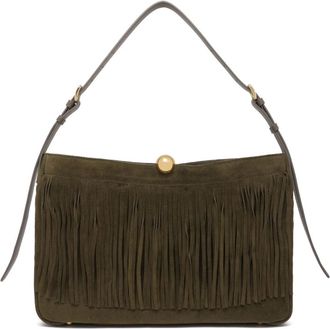 Furla Olijfgroene Su&egrave;de Schoudertas met Franjes - Dames - Schoudertassen - Groen - ONE Size - Su&egrave;de - Tassen