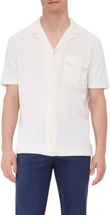 Bugatchi Camp Collar Short Sleeve Cotton & Silk Shirt Sweater in Chalk at Nordstrom, Size Large