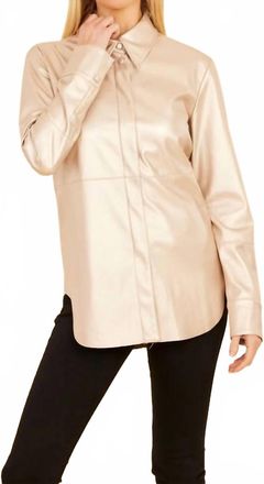 Dolce Cabo Vegan Leather Button Up Shirt In Pale Metallic Gold