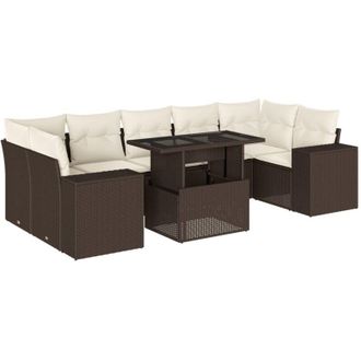 vidaXL Set Sof&aacute;s De Jard&iacute;n 8 Piezas Y Cojines Rat&aacute;n Sint&eacute;tico Marr&oacute;n Vidaxl