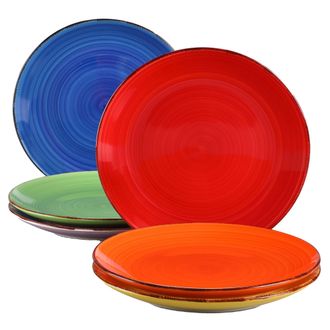 OEM Juego De Platos Llanos Pintados A Mano Con Aspecto R&uacute;stico