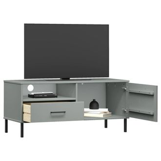 Berkfield Home TV Cabinet with Metal Legs Grey Solid Wood Pine OSLO