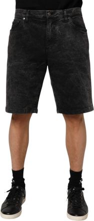 Dolce & Gabbana Black Cotton Mid Waist Denim Men Bermuda Short Elastane
