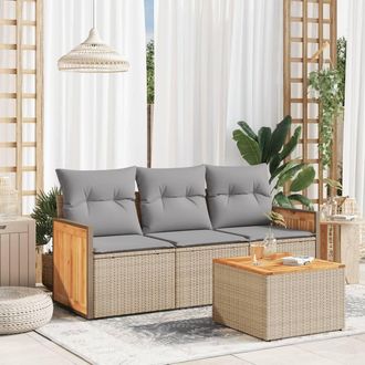 vidaXL Juego De Sof&aacute;s Jard&iacute;n Con Cojines 4 Pzas Rat&aacute;n Sint&eacute;tico Beige Vidaxl