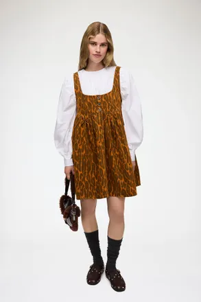 Ganni Autumn Maple Dress in Leopard Denim - Size 32 Organic Cotton
