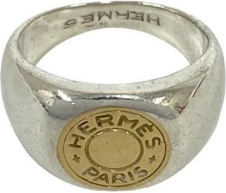 Herm&egrave;s Gold Silver Yellow Gold (18K) Silver 925 Band Ring (Pre-Owned)