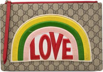 Gucci 2016-2025 GG Supreme Rainbow Love Patch clutch bag - Bruin