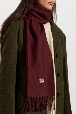 Moschino Wool Scarf With Fringes, Unisex, Burgundy