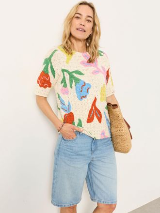 Fat Face FatFace Flo Ivory Flower Printed Knitted Top