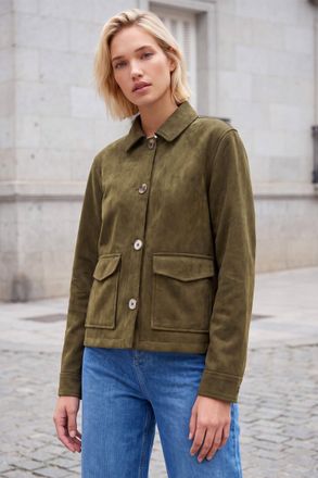 Roman Womens Suedette Button Jacket - Khaki - Size 14 UK
