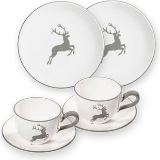 Gmundner Keramik Gmundner Keramik - Cer&aacute;mica Gmundner Ciervo Gris, Desayuno Para 2 Tazas